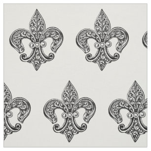 Tela Fleur De Lis Laceado Vintage en Blanco y Negro
