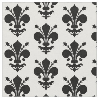 Tela Fleur de lis patrón medieval blanco y negro