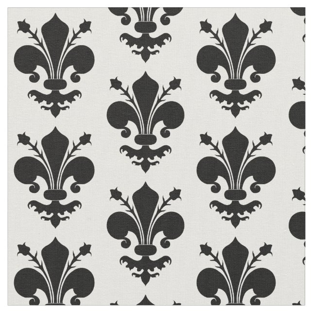 Tela Fleur de lis patrón medieval blanco y negro (De cerca)