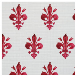 Tela FLEUR DE LIS ROJO EN Patrón Floral BLANCO