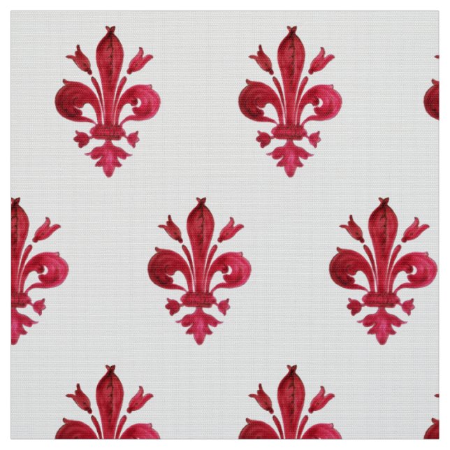 Tela FLEUR DE LIS ROJO EN Patrón Floral BLANCO (Retal)