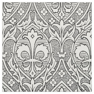 Tela Fleur de Lys, renacimiento gótico - Blanco y negro