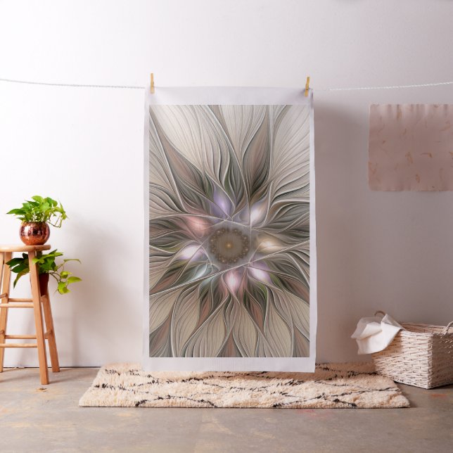 Tela Flor alegre Abstracto Fractal floral Beige Brown (In Situ)