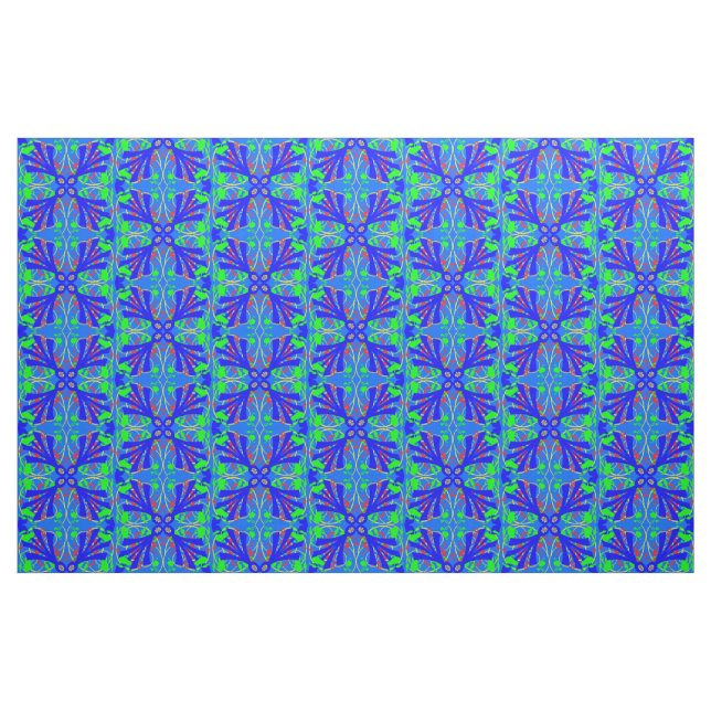 Tela Flor azul y verde estructura abstracta ("Cuarto gordo" (fat quarter))