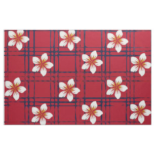 Tela Flor blanca de plaqueta roja y azul