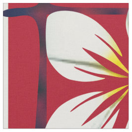 Tela Flor blanca de plaqueta roja y azul