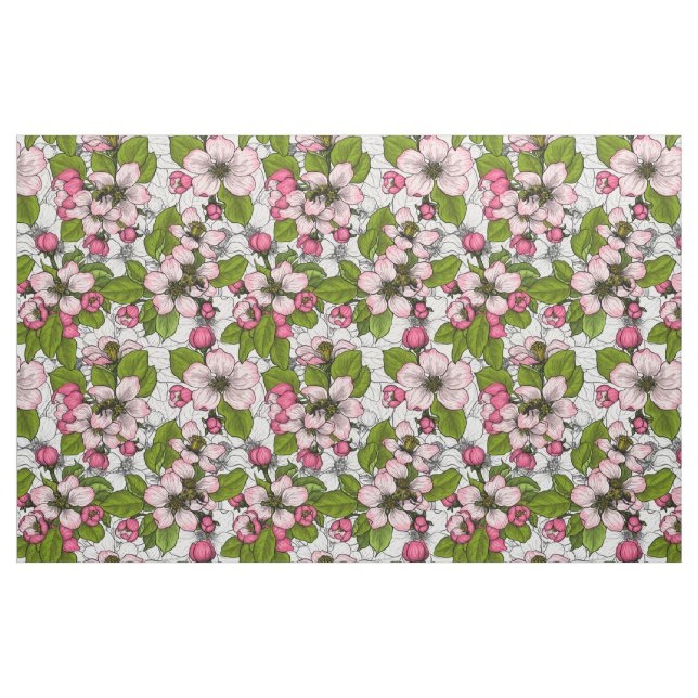 Tela Flor de Apple en blanco ("Cuarto gordo" (fat quarter))