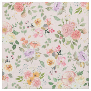 Tela Flor de boho de verano en rosa bebé