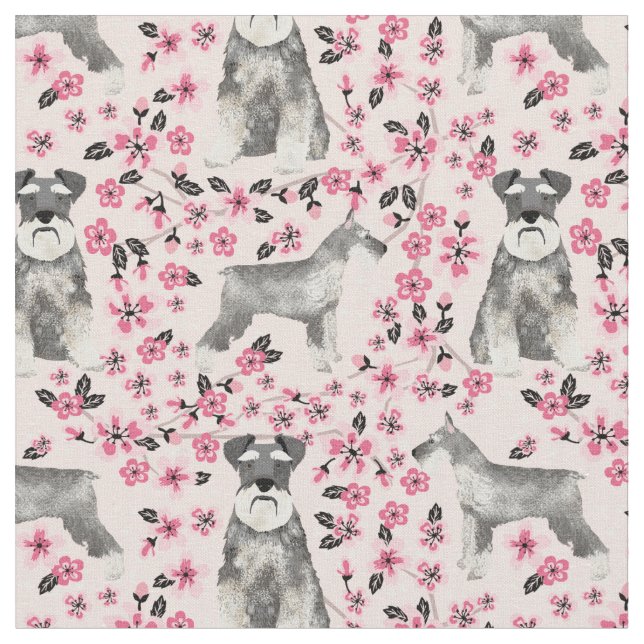 Tela flor de cerezo de schnauzer rosa (De cerca)