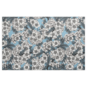 Tela Flor de cerezo en blanco y azul