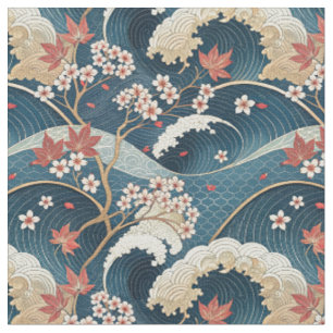 Tela Flor de cerezo japonés y arte de patrón floral de