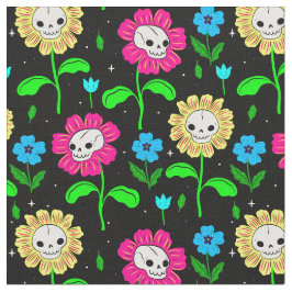 Tela flor de cráneo floral de halloween negro