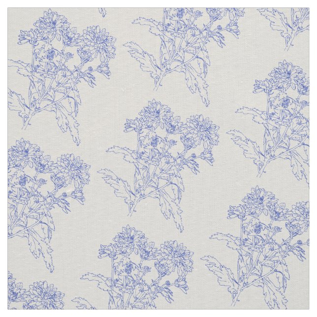 Tela Flor de crisantema Flor de armazón azul tejido de  (Retal)