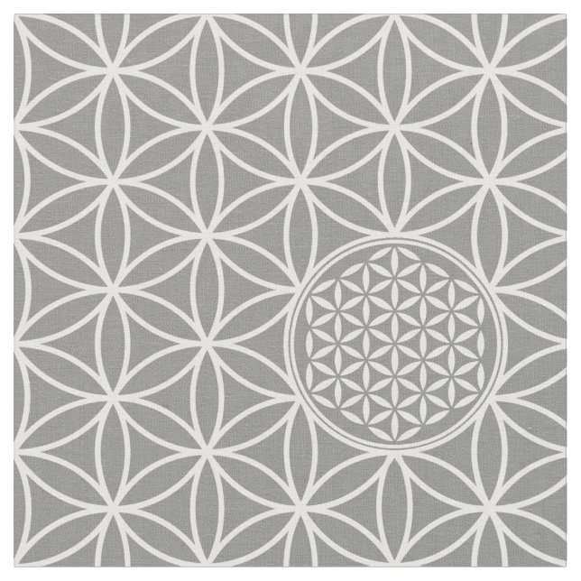 Tela Flor de la vida - blanco llano inconsútil + su (De cerca)