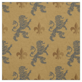 Tela Flor de lis desenfrenada medieval de los leones