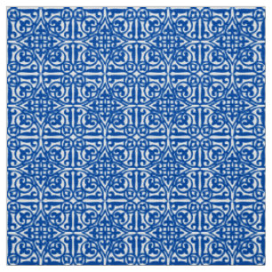 Tela Flor de lis medieval del damasco, azul de cobalto