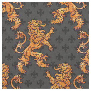 Tela Flor de lis medieval del gris del negro del león