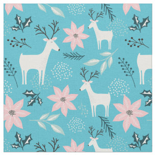 Tela Flor de Navidad Caprichosa Reno Poinsettia