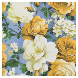 Tela Flor de rosa amarillo retro grande Textil