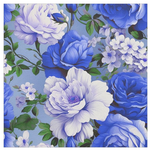 Tela Flor de Rosa azul retro grande (Retal)