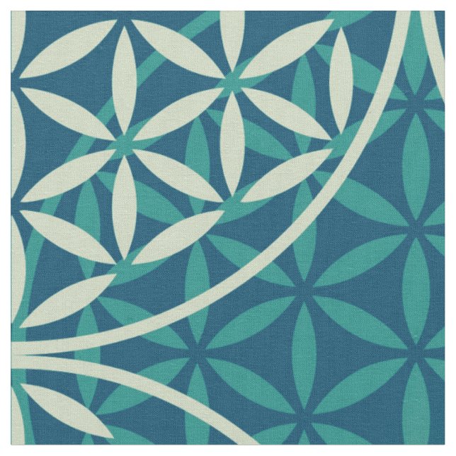 Tela Flor de vida - estampado - azul cian (De cerca)