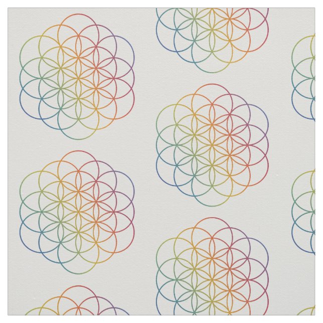 Tela Flor de vida Patrón de degradado arco iris en blan (Retal)