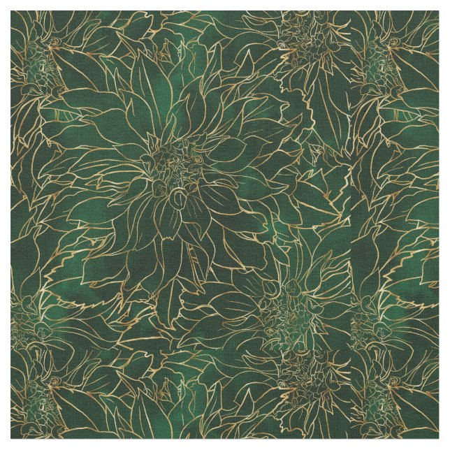 Tela Flor dorada y verde de Dahlia (De cerca)