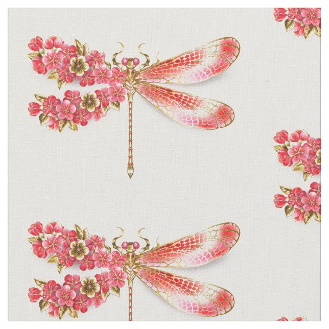 Tela Flor libélula con sakura de joyas (De cerca)