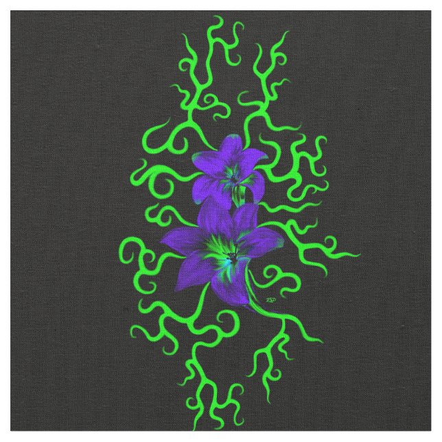 Tela Flor morada lirio en negro (De cerca)