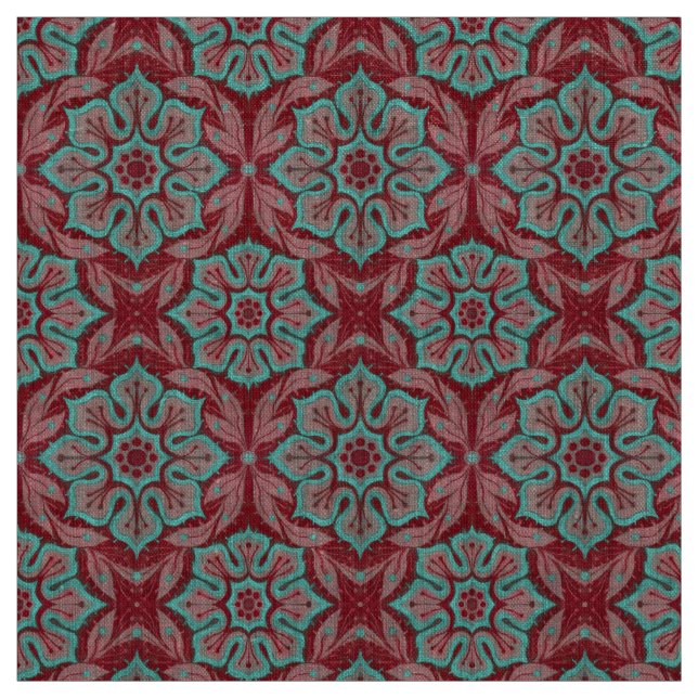 Tela "Flor roja y turquesa" arabesca floral (Retal)