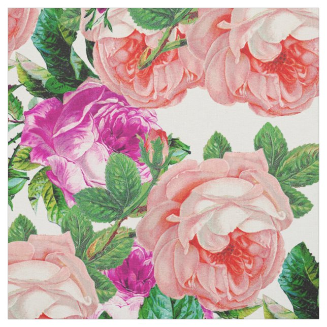 Tela Flor Rosa Y Púrpura Vintage (Retal)