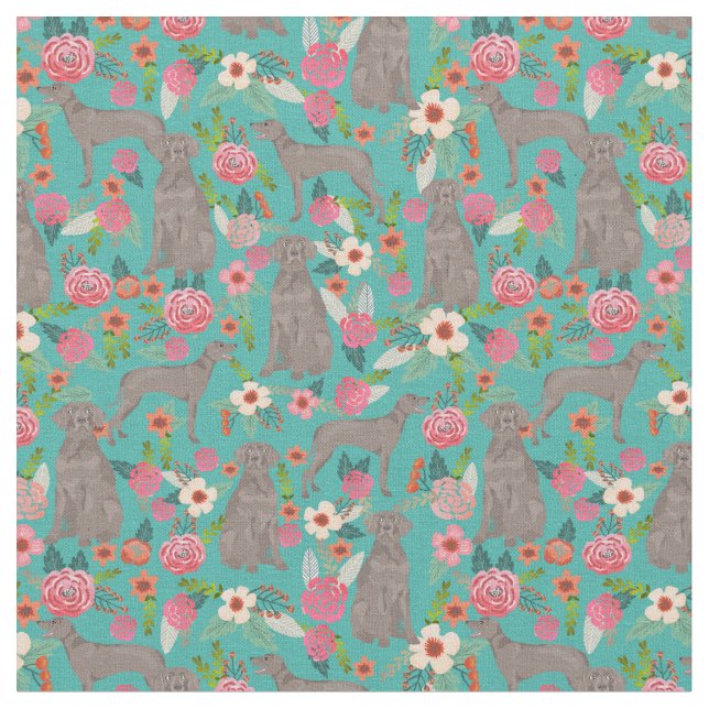 Tela flor vintage de perro weimaraner turquesa (De cerca)