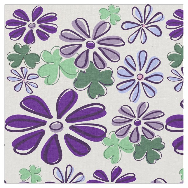 Tela Flor violeta y verde (De cerca)