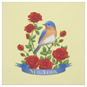 Tela Flor y pájaro del estado de Nueva York - Rosa Azul