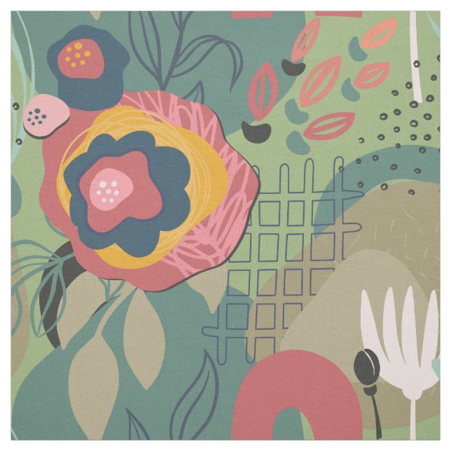 Tela Floral abstrata verde (Retal)