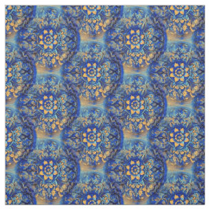 Tela Floral azul amarillo amarillo circundante Motif