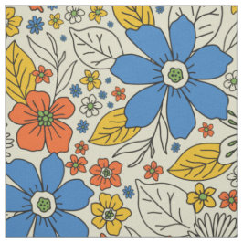 Tela Floral azul retro, amarillo y Naranja