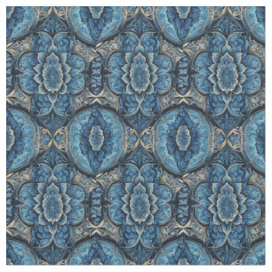 Tela Floral azul y plateada abstracta