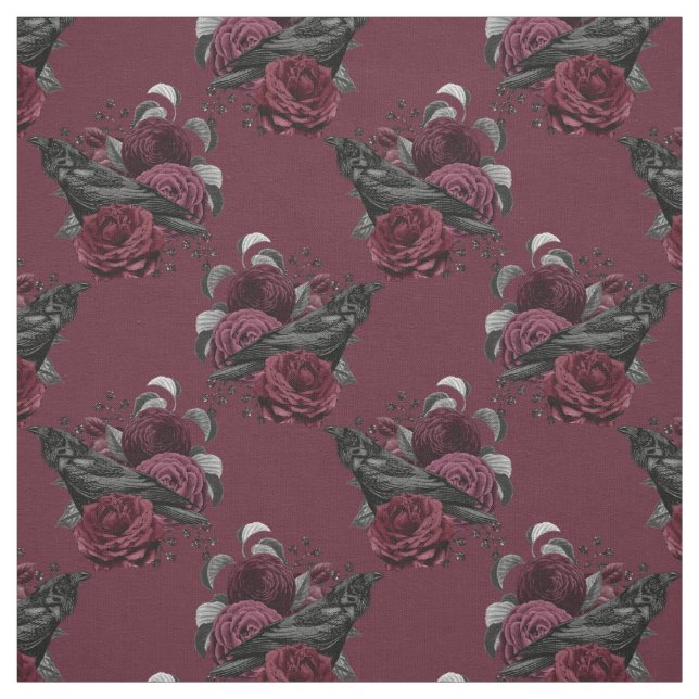 Tela Floral Black Raven en el vino (Retal)