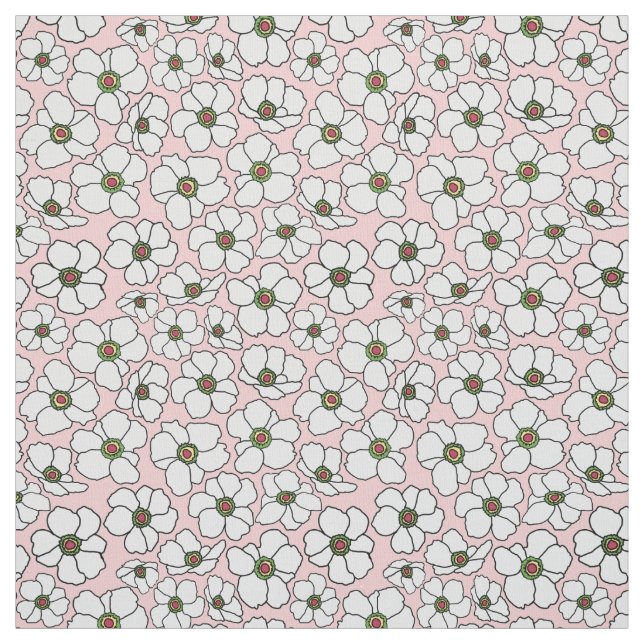 Tela Floral Boho Blanco Sobre Rosa (Retal)