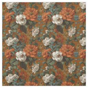 Tela Floral Botánico Verde Naranja Quemado Rústico Auda