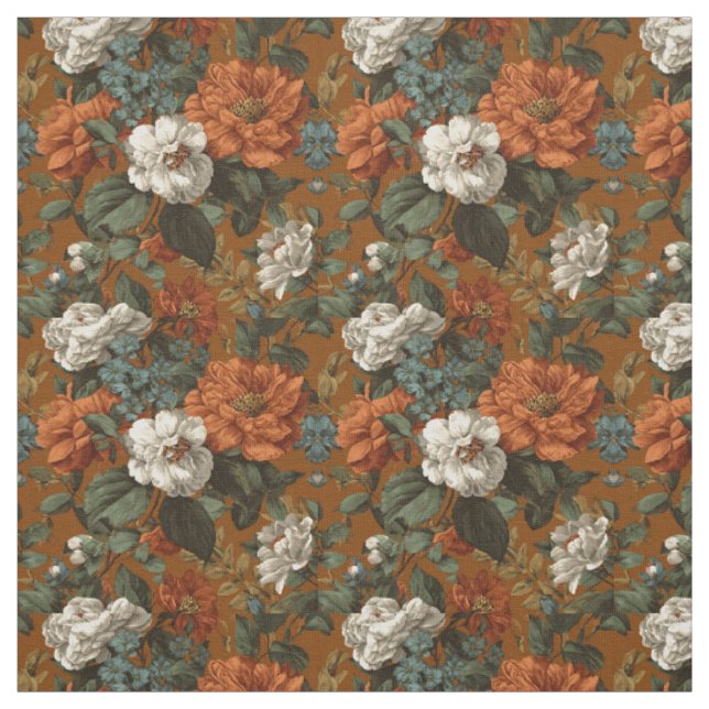 Tela Floral Botánico Verde Naranja Quemado Rústico Auda (Retal)