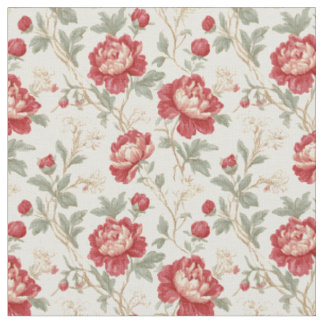 Tela Floral Chintz Vintage Rojo Arándano y Crema