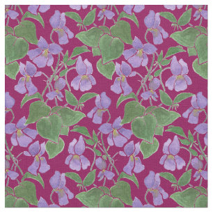 Tela floral con patrón de repetición de violetas d