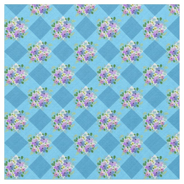 Tela Floral Country Gingham Azul (De cerca)