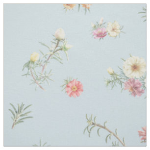 Tela floral de acuarela de rosa de musgo azul suav