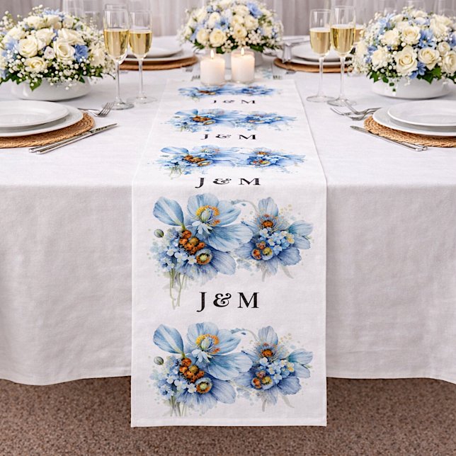 Tela Floral de Boda con Amapolas Azules y Monogram (Subido por el creador)