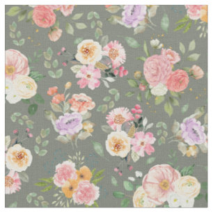 Tela Floral de boho de verano en gris