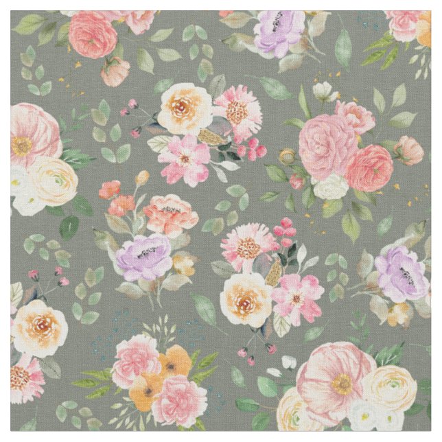 Tela Floral de boho de verano en gris (De cerca)