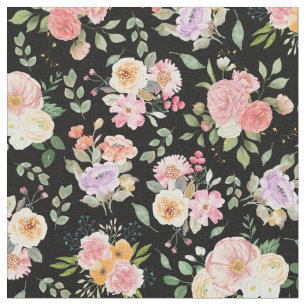 Tela Floral de boho de verano en negro